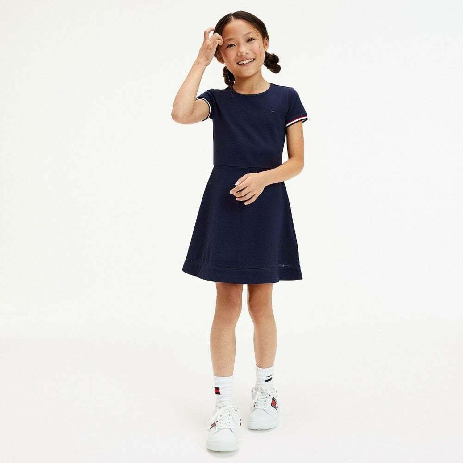 Girls Navy Logo Dress, 1, hi-res