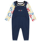 Baby Boys Blue Logo Dungaree Set, 1, hi-res