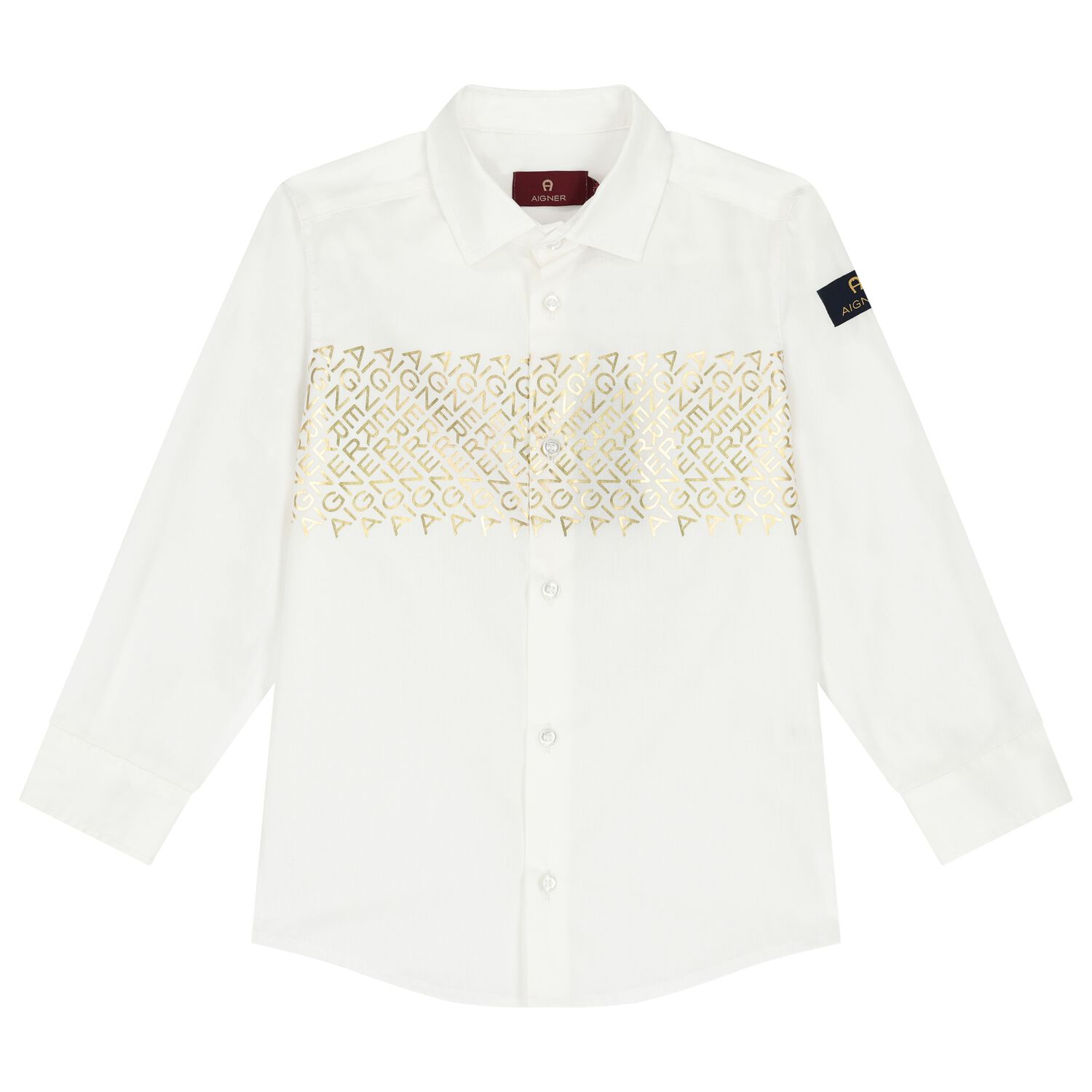 قميص أولاد بالشعار باللون الأبيض والذهبي, 1, hi-res