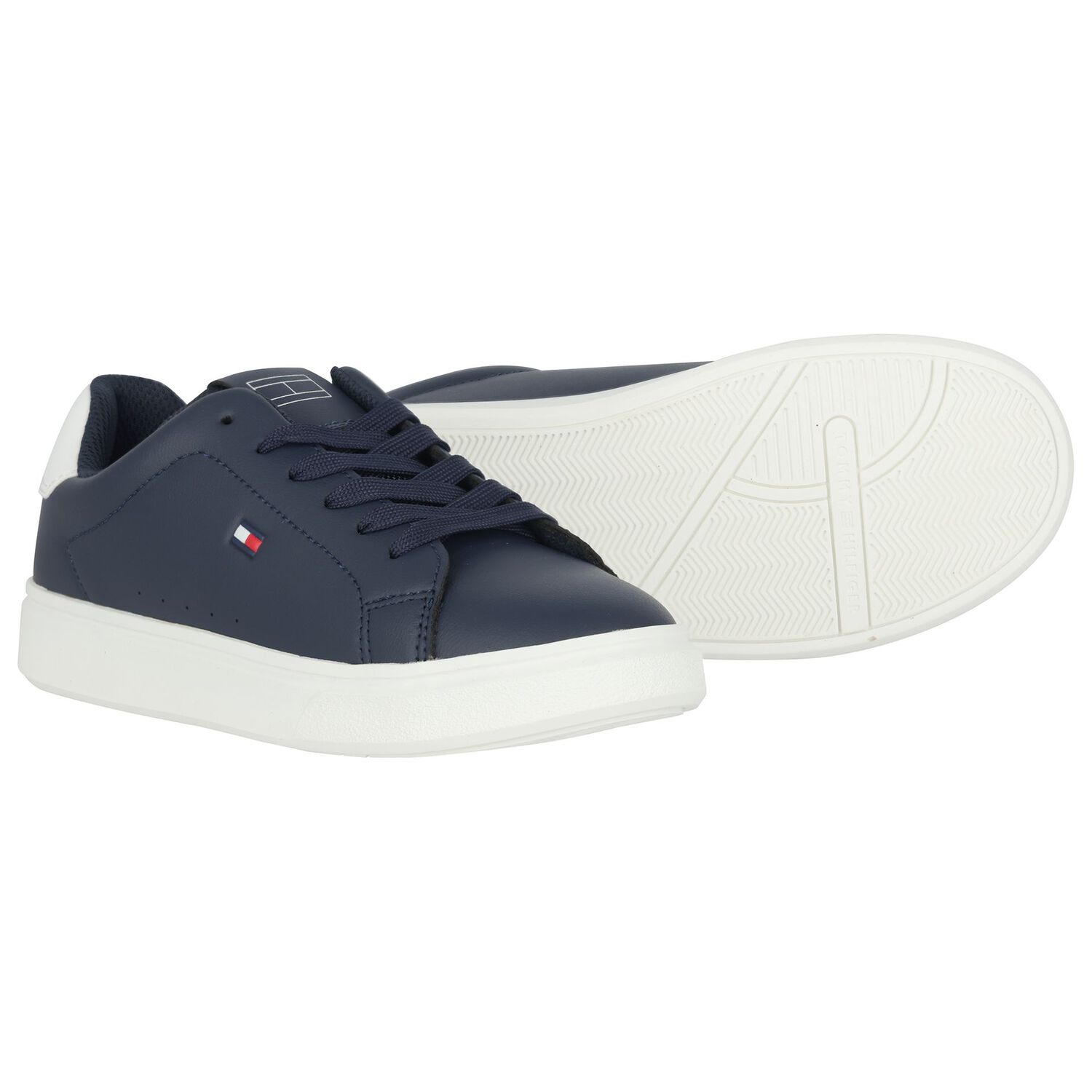 Boys Navy Blue & White Logo Trainers , 1, hi-res