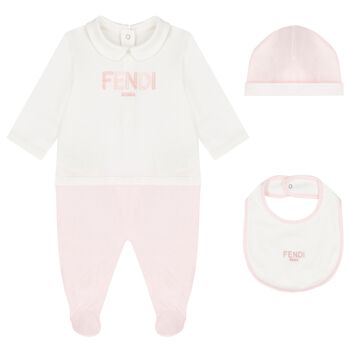 Baby Girls White & Pink Logo Babygrow Gift Set