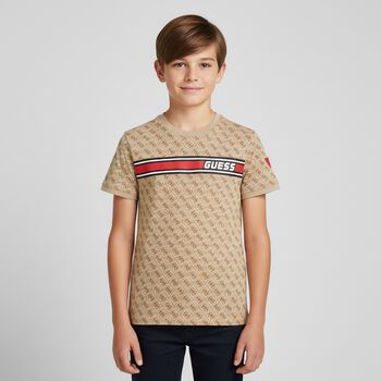 Boys Beige Logo T-Shirt, 1 Boys Beige Logo T-Shirt