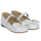 Girls White Satin Bow Shoes, 1, hi-res