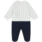 Baby Boys Navy Blue & White Pima Cotton Logo Babygrow, 1, hi-res