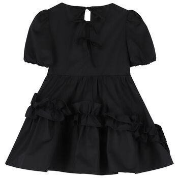فستان بنات بوبلين بالشعار باللون الأسود 