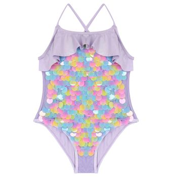 Girls Purple Sequins Swimsuit