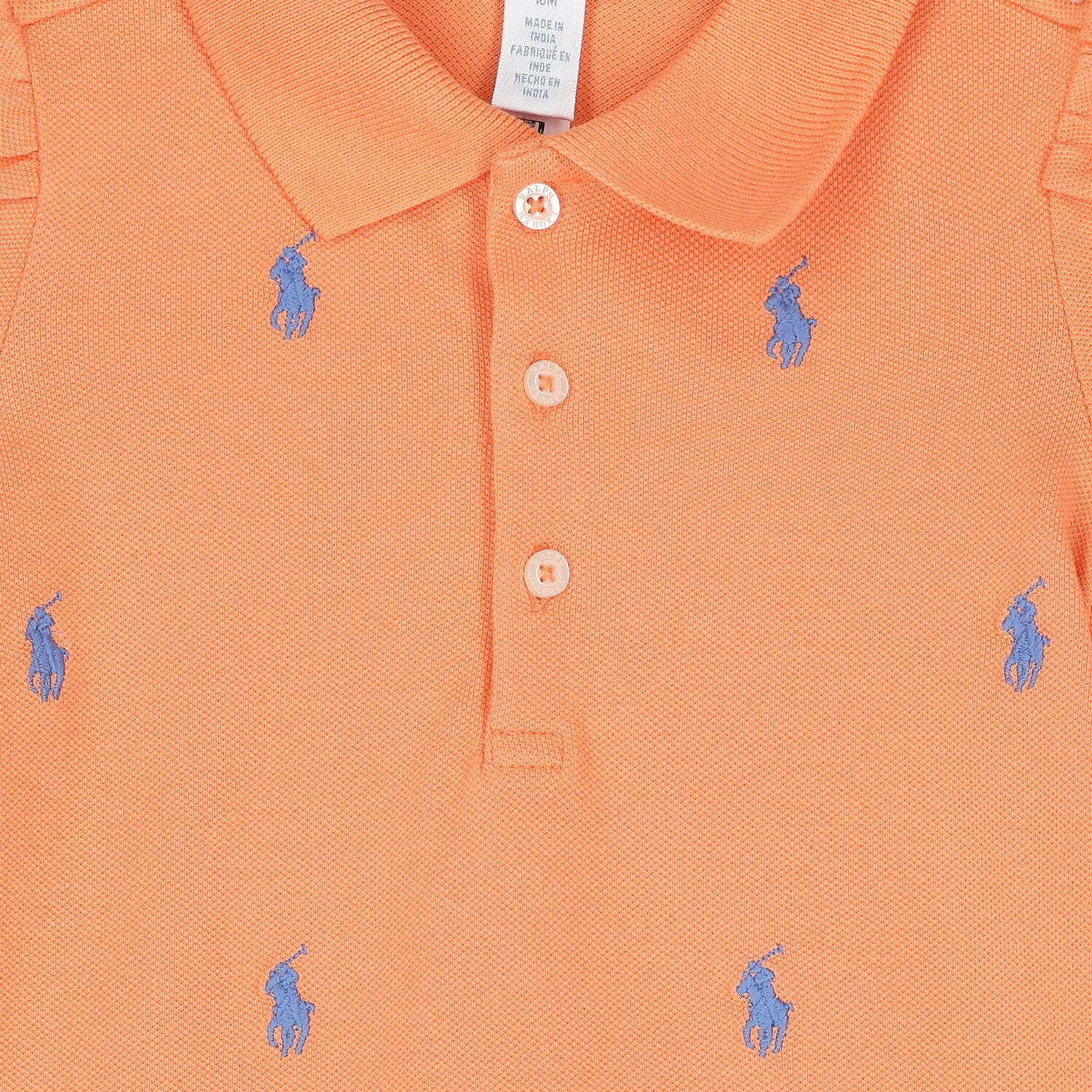 Baby Girls Orange Cotton Polo Dress, 1, hi-res