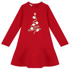 Girls Red Christmas Tree Dress, 1, hi-res
