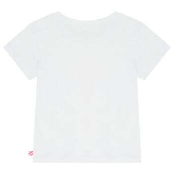 تيشيرت بالترتر الفلامنجو باللون الأبيض للبنات