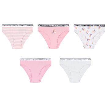 Girls White & Pink Bikini Brief ( 5-Pack )