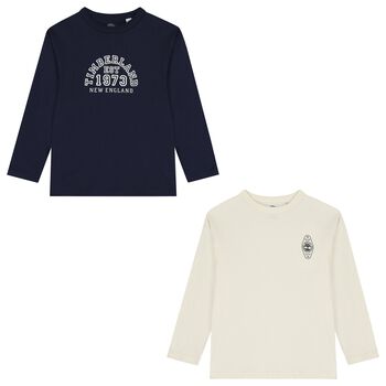 Boys Navy Blue & White Long Sleeve Top ( 2-Pack )