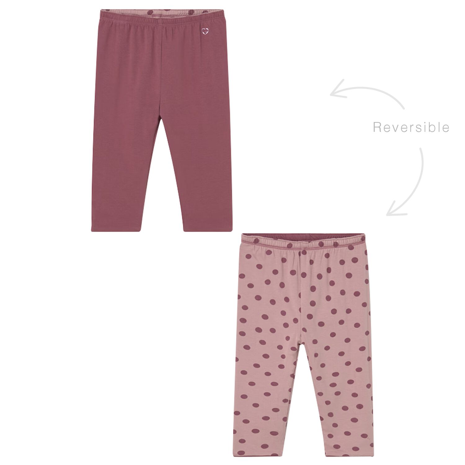 Younger Girls Pink Polka Dots Reversible Leggings, 1, hi-res