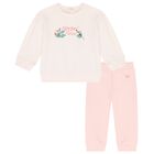 بدلة بنات رياضية بالشعار باللون الوردي, 1, hi-res