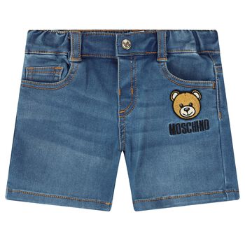 Younger Boys Blue Denim Teddy Bear Logo Shorts