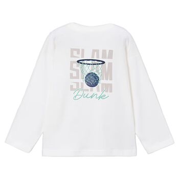 توب بأكمام طويلة بطبعة كرة سلة باللون العاجي للاولاد