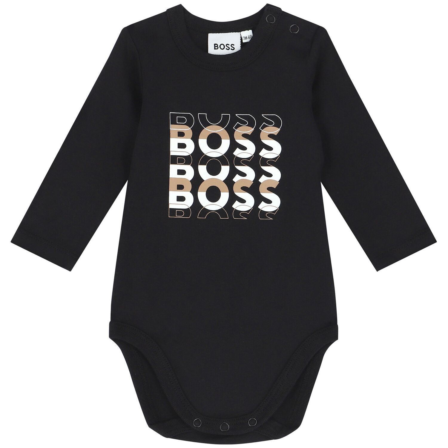 بودي سوت بالشعار باللون الأسود والبيج للاولاد (قطعتين), 1, hi-res