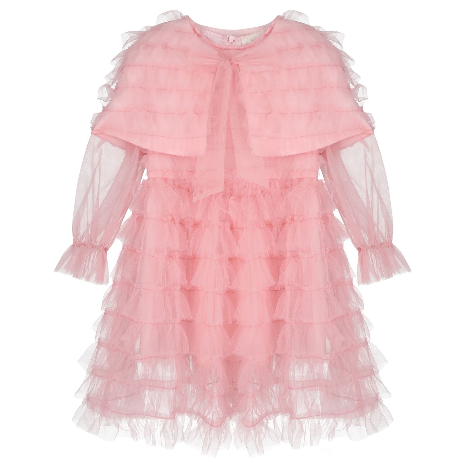Girls Pink Ruffle Tulle Cape Dress, 1, hi-res