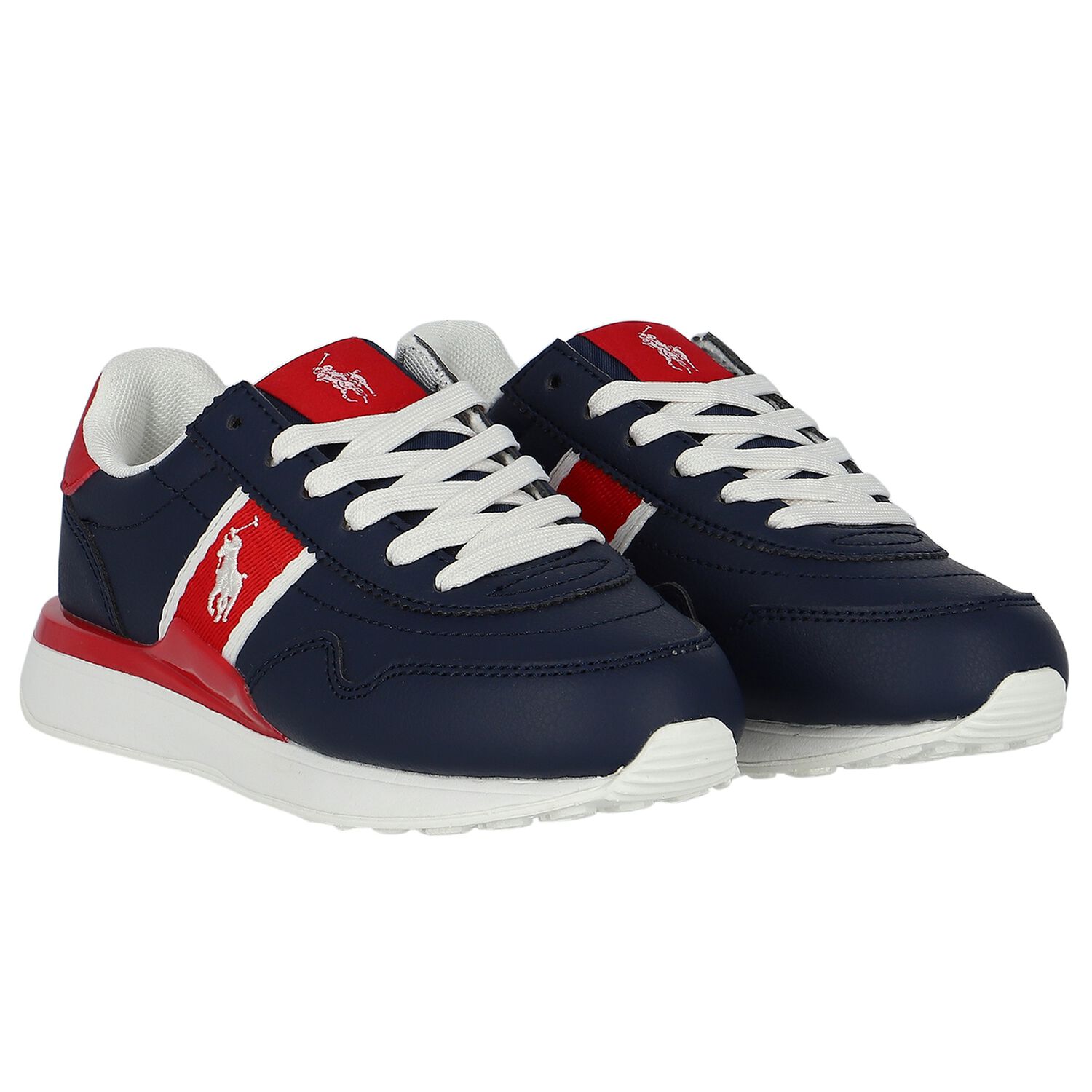 Boys Navy Blue & Red Trainers, 1, hi-res
