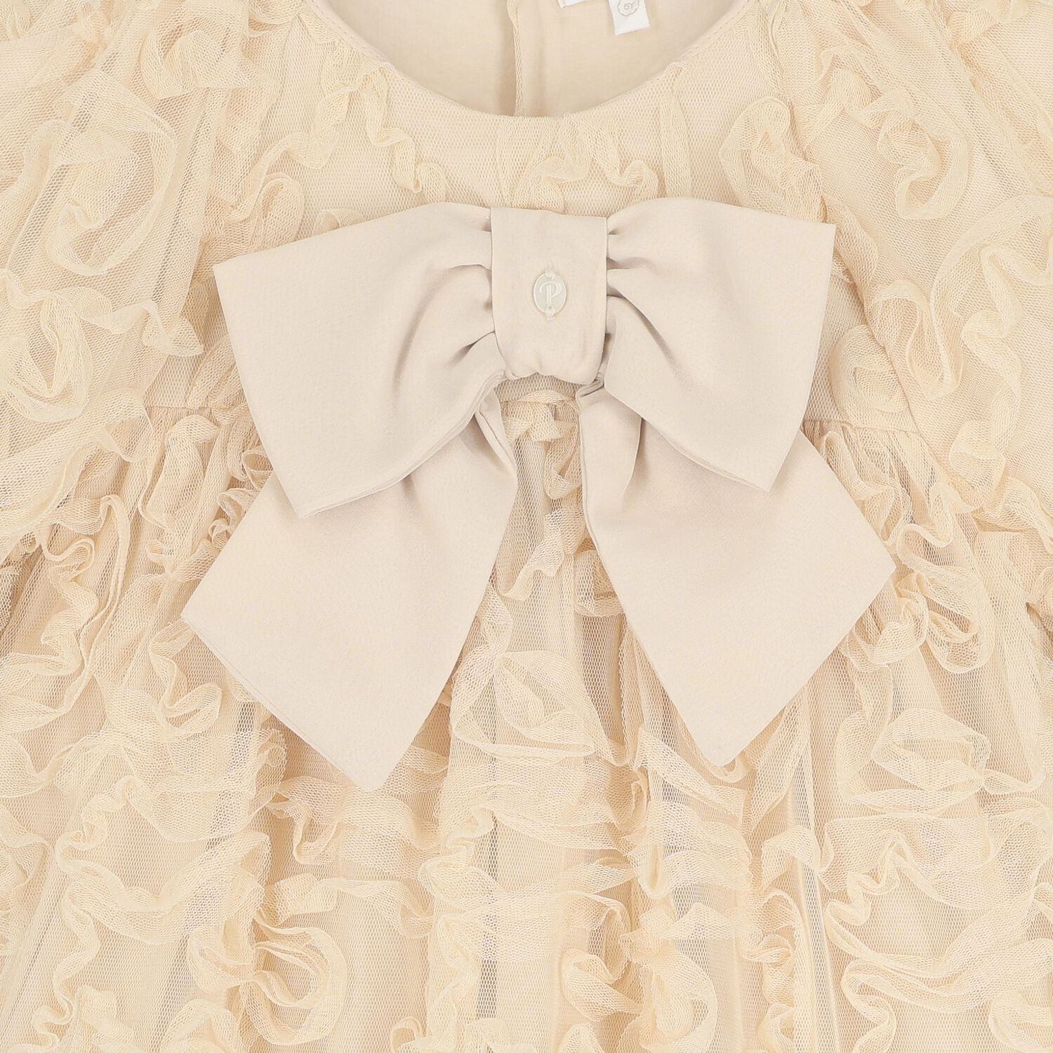 Girls Gold Bow Ruffled Tulle Dress, 1, hi-res