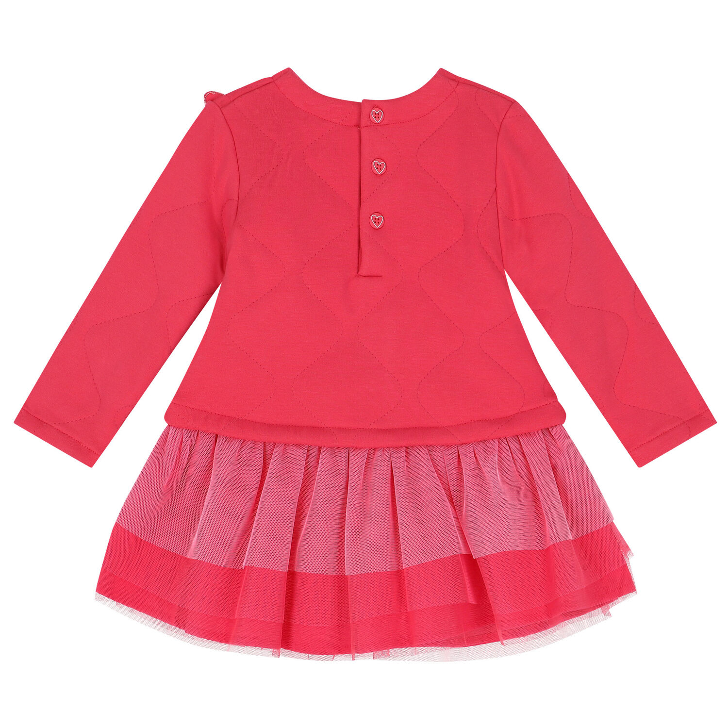 طقم فستان بنات تول بطبعة قلوب باللون الزهرى, 1, hi-res