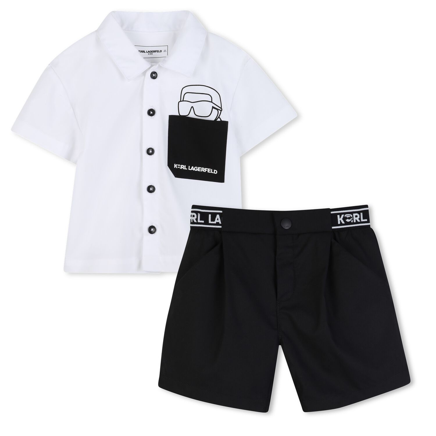 Younger Boys White & Black Logo Shorts Set, 1, hi-res