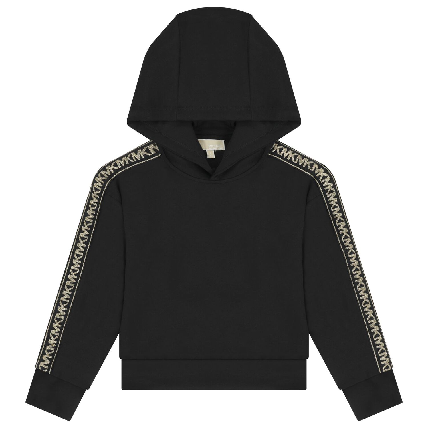 بلوزة بغطاء رأس وشعار باللون الأسود للبنات, 1, hi-res