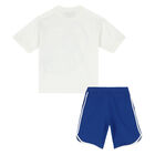 Boys White & Blue Logo Shorts Set, 1, hi-res
