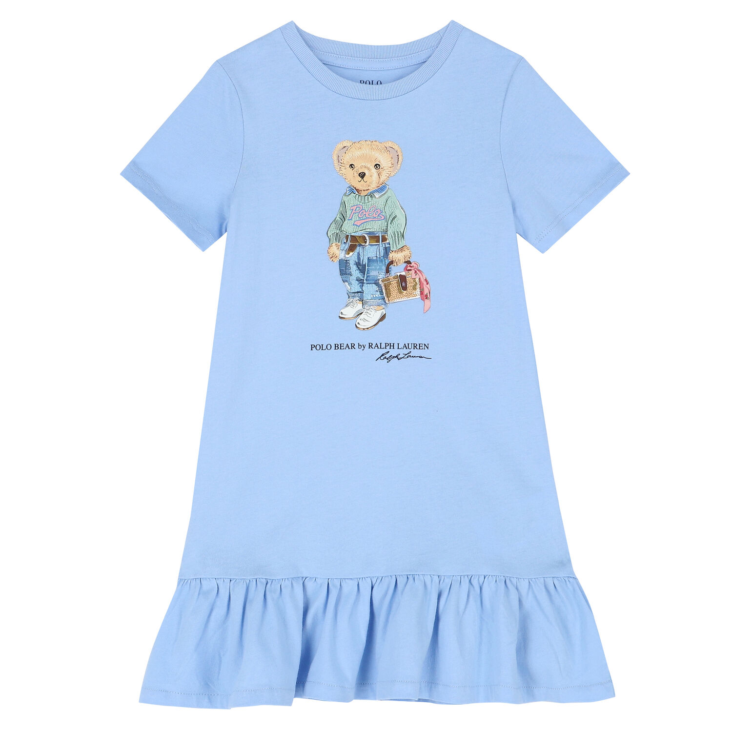 Girls Blue Bear Logo Dress, 2, hi-res