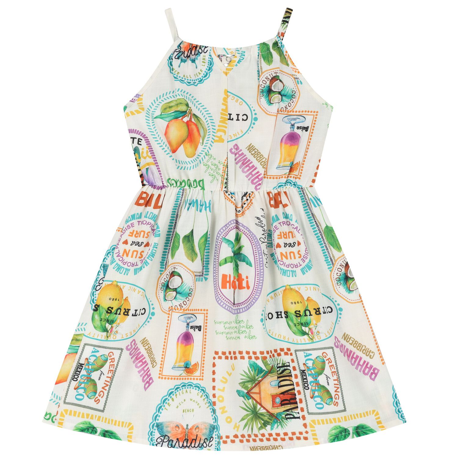 Girls Ivory Fruits Dress, 2, hi-res