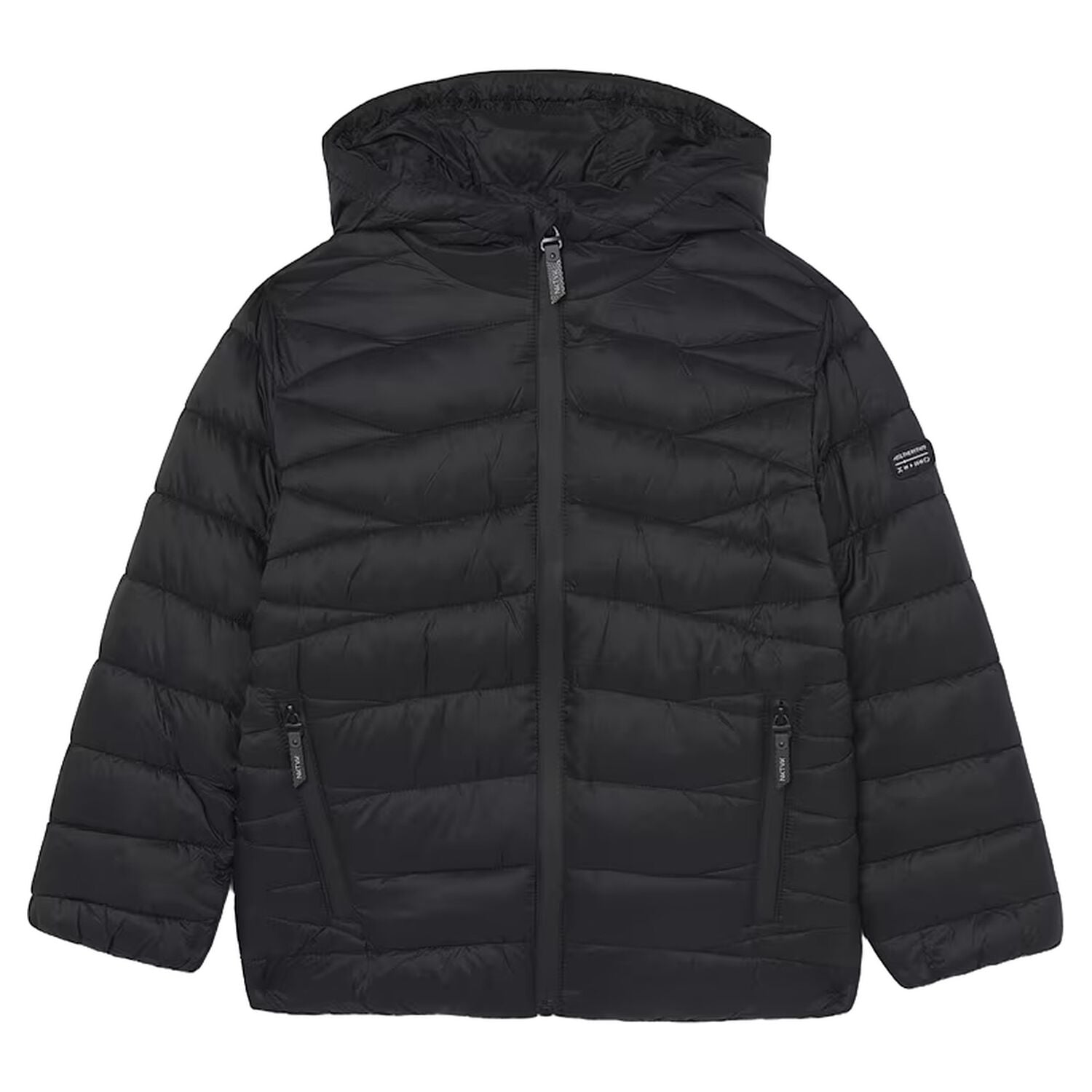 Boys Black Padded Puffer Jacket, 1, hi-res