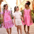 Girls Pink Jacquard Dress, 1, hi-res