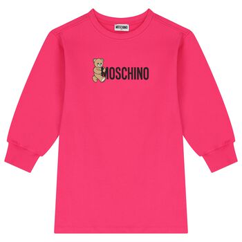 Girls Pink Teddy Bear Logo Dress