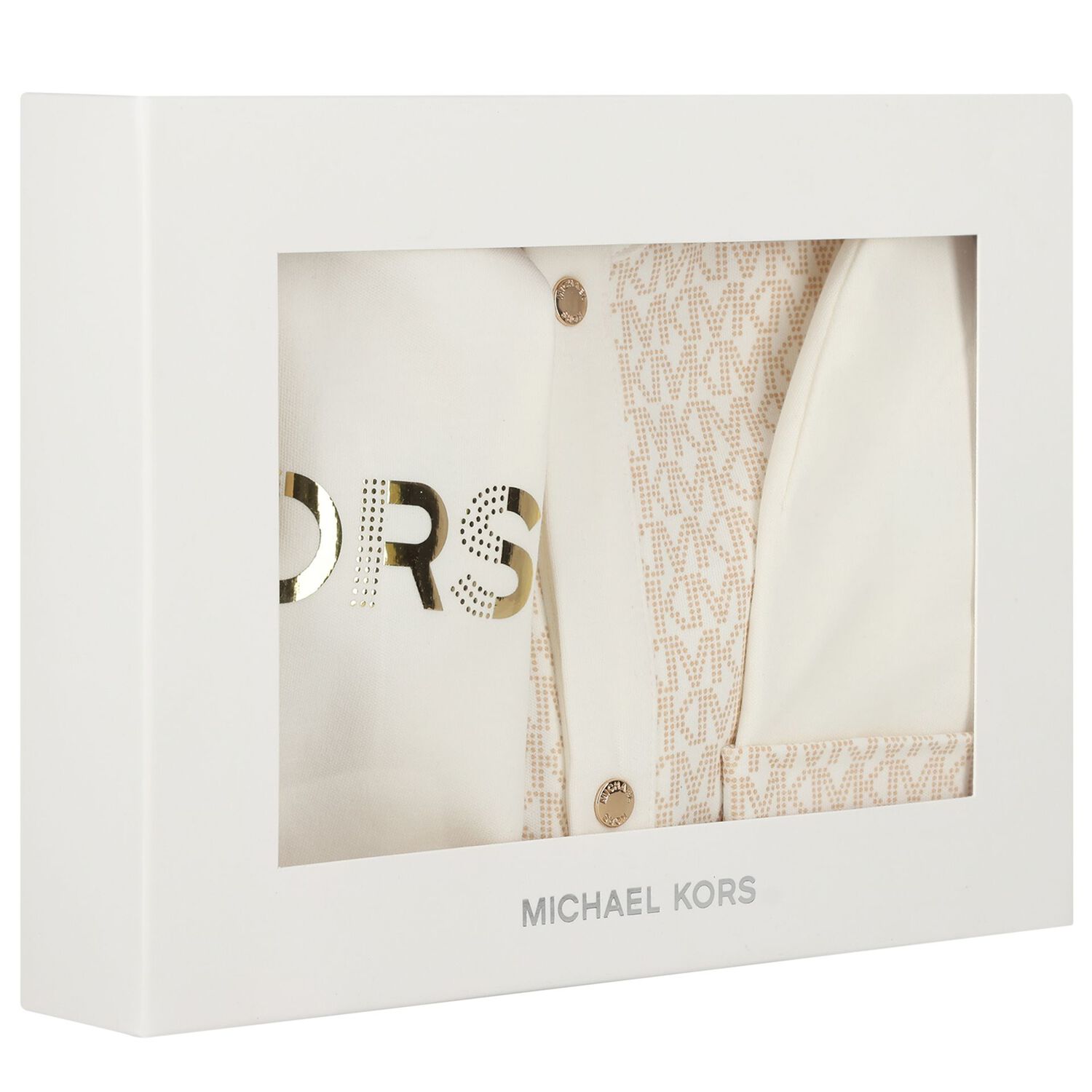 Baby Girls Ivory & Gold Logo Babygrow Gift Set, 1, hi-res