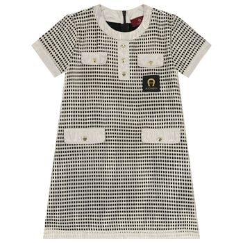 فستان بناتي باللون الأسود و الذهبي بشعار