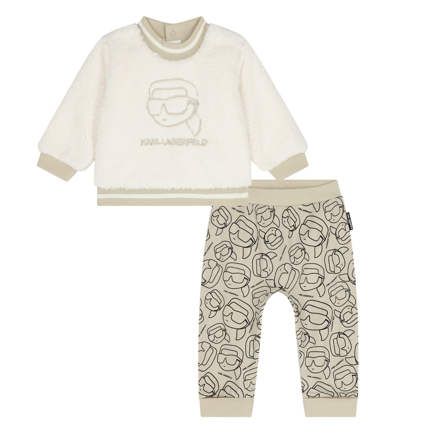 Younger Boys Ivory & Beige Ikonik Karl Tracksuit , 1, hi-res