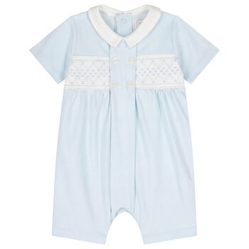 Baby Boys Blue Embroidered Romper