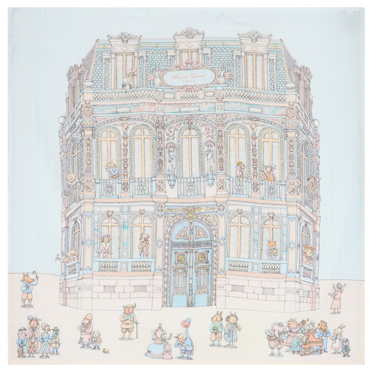 بطانية قماط بطبعة القصر باللون الأزرق, 1, hi-res image number null