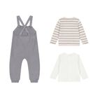 Baby Boys White, Beige & Grey Knitted Dungaree Set ( 3 Piece ), 1, hi-res