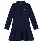 Girls Navy Logo Polo Dress , 1, hi-res