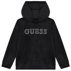 Girls Black Logo Hooded Top, 2, hi-res