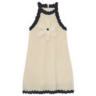 Girls Beige 3D Crochet Flower Dress, 1, hi-res