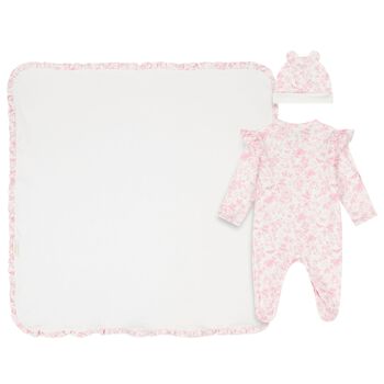 Baby Girls White & Pink Floral Babygrow Gift Set