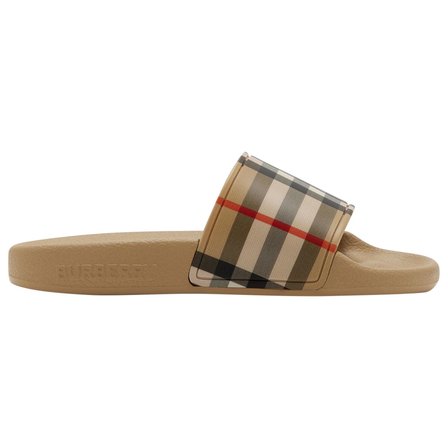 Beige Burberry Check Sliders, 1, hi-res
