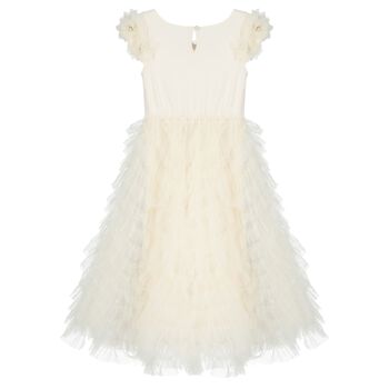 Girls Beige Sequin Embellished Tulle Dress