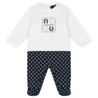 Baby Boys White & Navy Blue Logo Babygrow, 1, hi-res