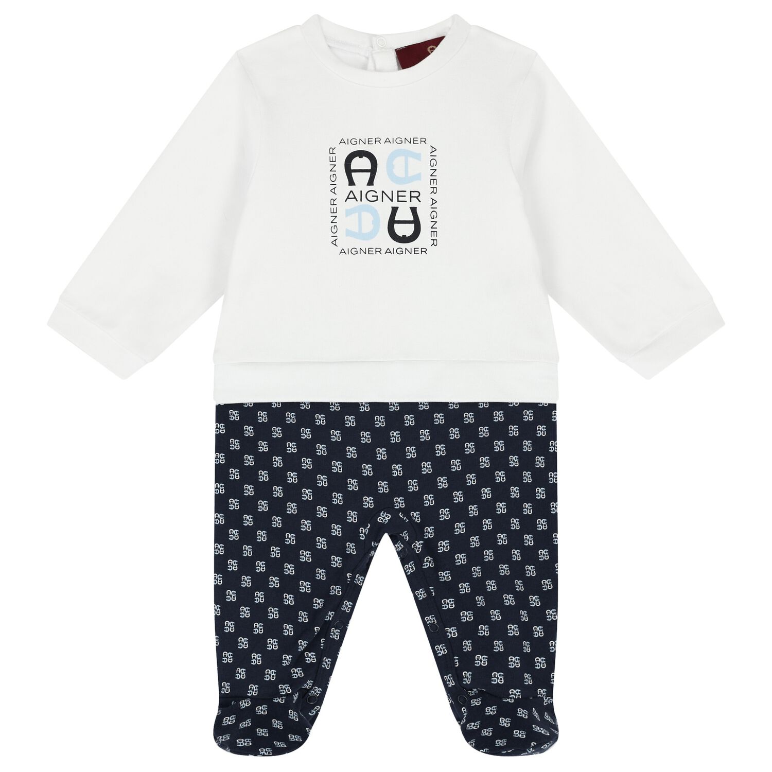 Baby Boys White & Navy Blue Logo Babygrow, 1, hi-res image number null