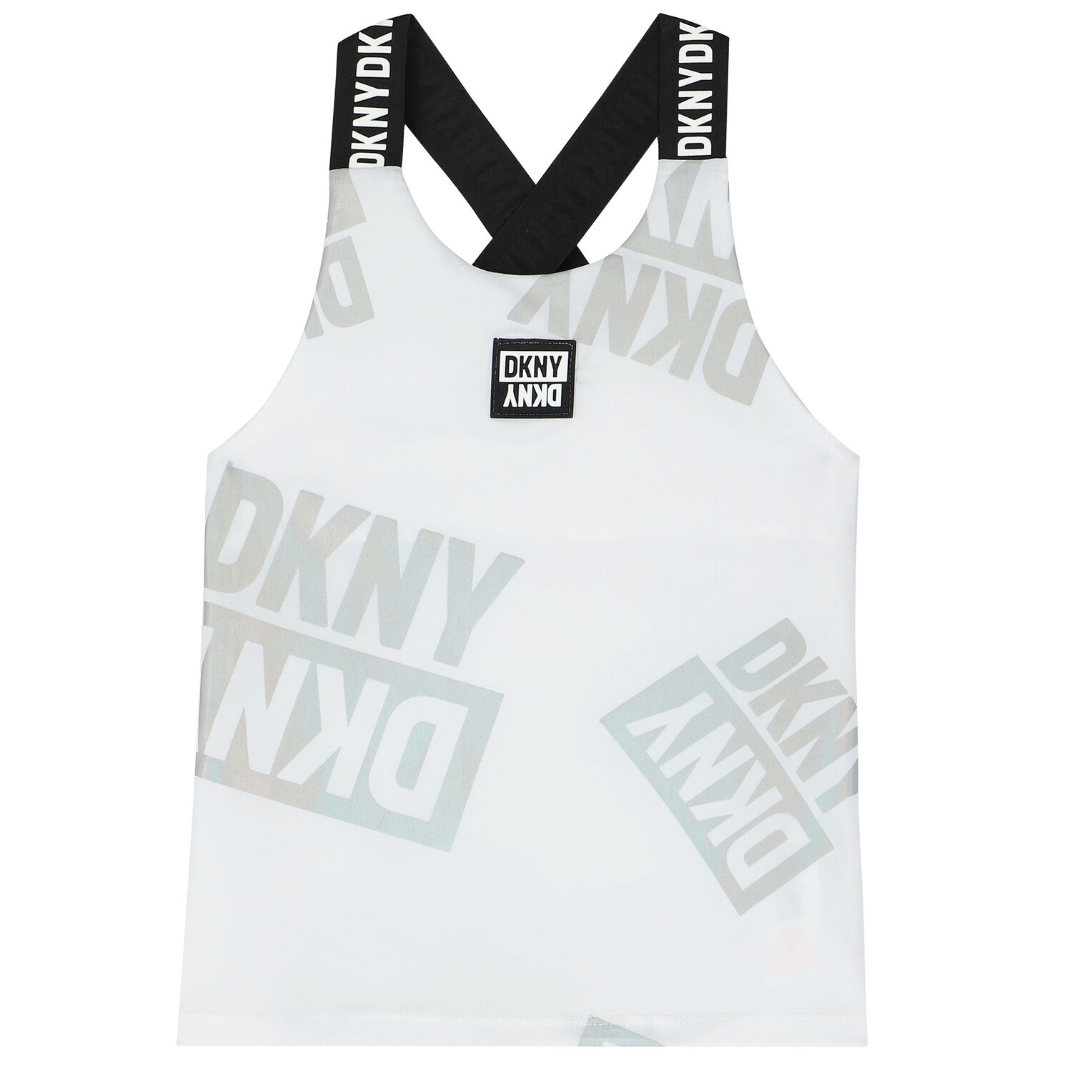 توب بالشعار باللون الأبيض للبنات, 1, hi-res