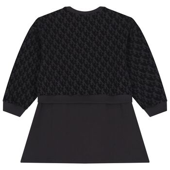 فستان بنات بالشعار باللون الاسود 