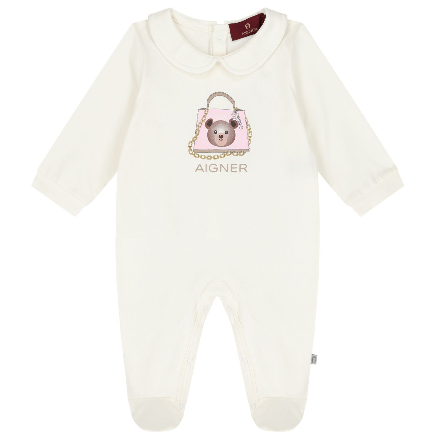 Baby Girls Ivory & Pink Logo Babygrow, 1, hi-res