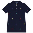 Boys Navy Blue Logo Polo Shirt, 1, hi-res